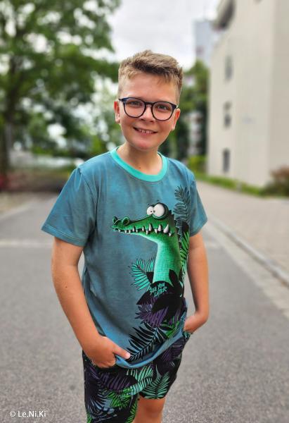 Baumwolljersey Panel ca. 85 cm Krokodil auf Petrol See you later by Thorsten Berger von Swafing